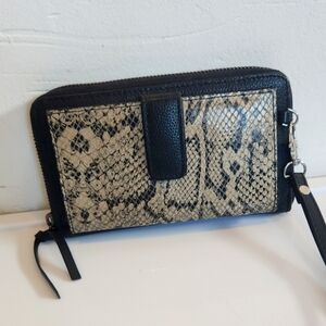 Rachel Roy Black And Snake Skin Wristlet Purse